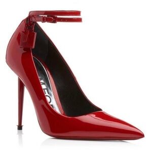 $1190 Tom Ford Lacquered Red Padlock Stiletto Pump Heels size 37.5